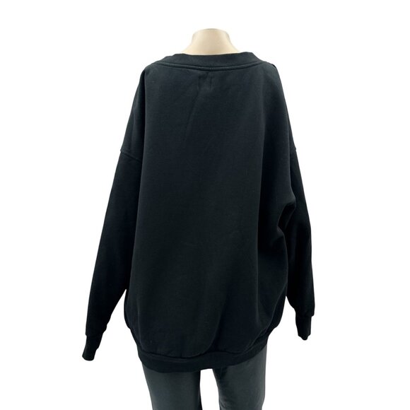 GAP‎ V-Neck Oversized Long Sleeve Pullover Sweatshirt Comfy Black Women's M - Picture 2 of 10